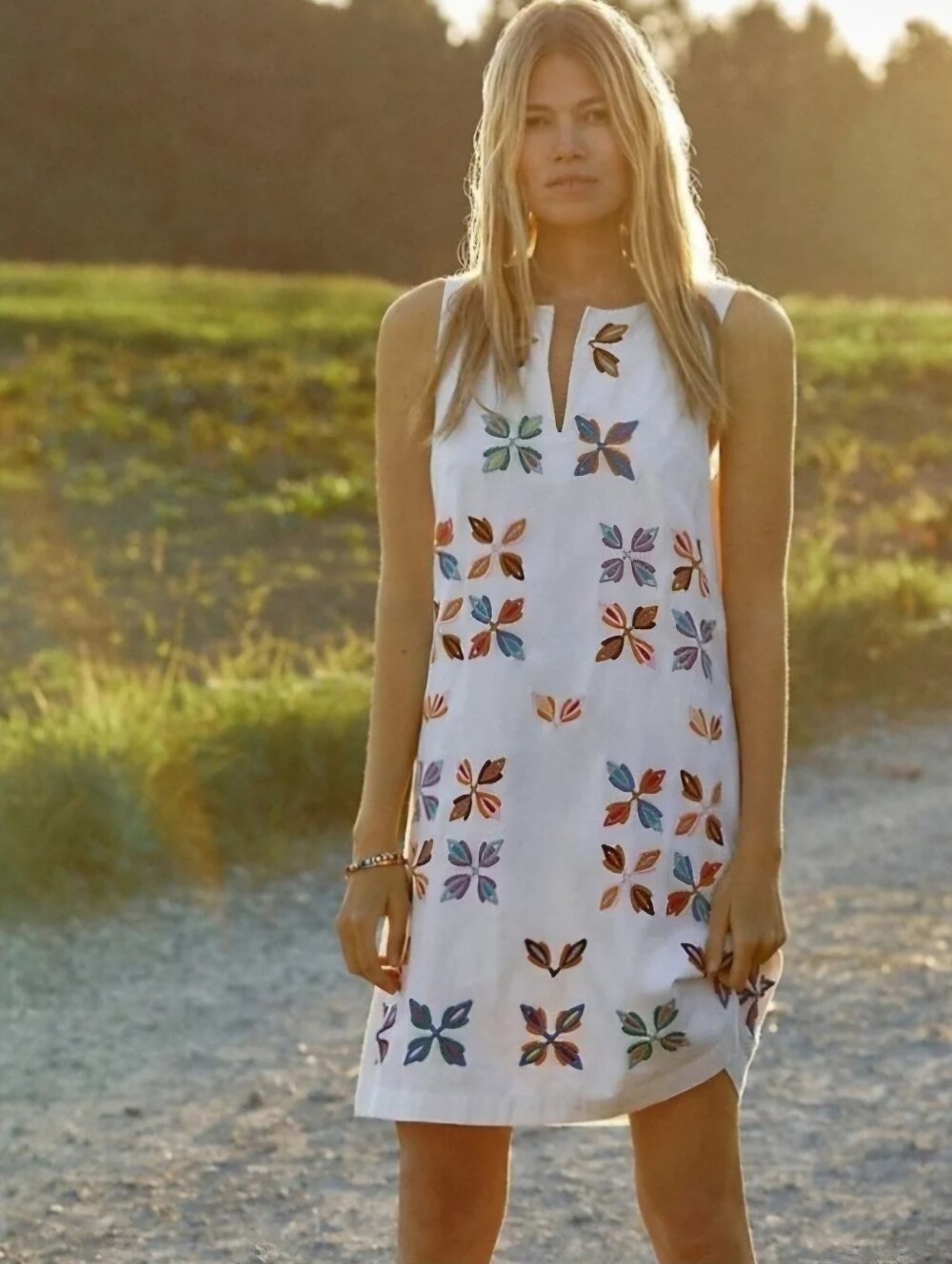 Anthropologie White Midi Dress with Multicolor Floral Embroidery Sz 12